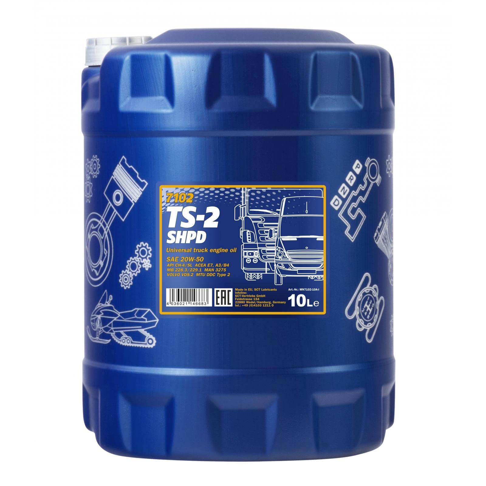 10 Liter Orignal MANNOL Motoröl TS-2 SHPD 20W-50 API CH-4/CG-4/CF-4/SL von MANNOL