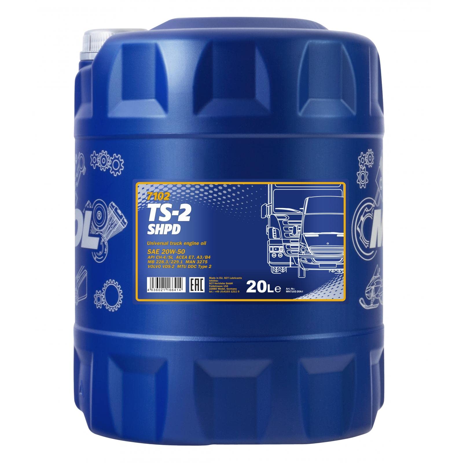 20 Liter Orignal MANNOL Motoröl TS-2 SHPD 20W-50 API CH-4/CG-4/CF-4/SL von MANNOL