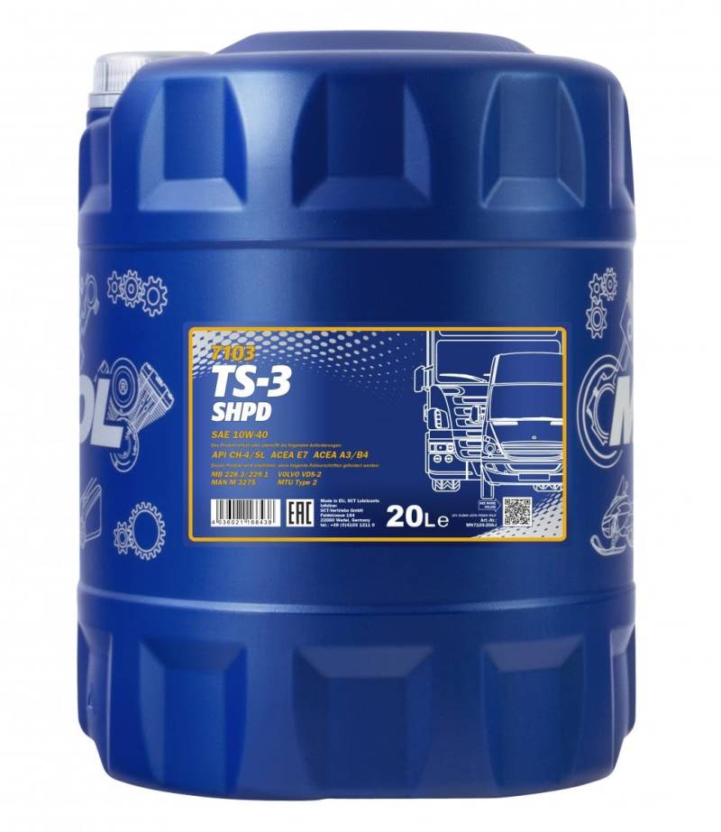 MANNOL TS-3 SHPD 10W-40 API CH-4/CG-4/CF-4/SL Motorenöl, 20 Liter von MANNOL