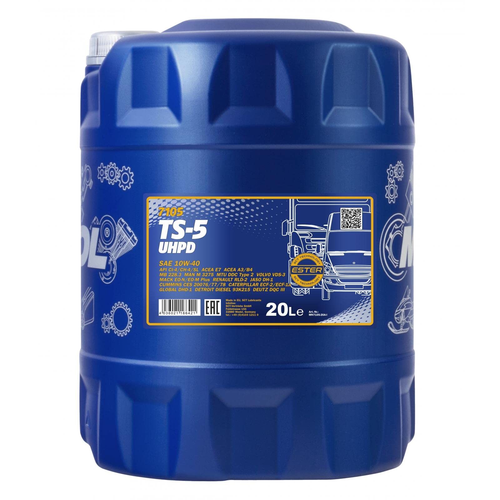 20 Liter Orignal MANNOL Motoröl TS-5 UHPD 10W-40 API Engine Oil Öl von MANNOL