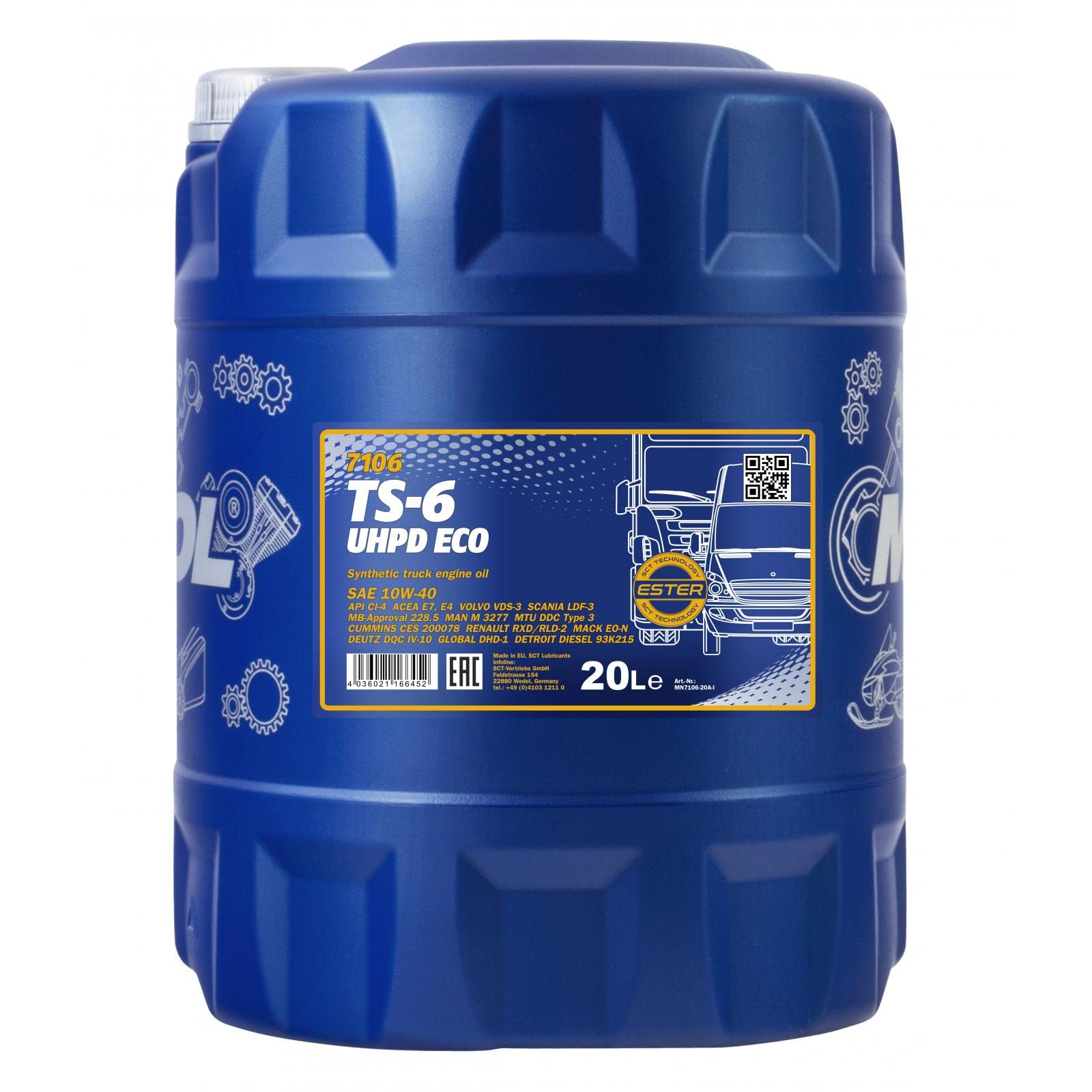 20 Liter MANNOL TS-6 UHPD Eco 10W-40 API CI-4/SL Motoröl synthetisch Engine Oil von MANNOL