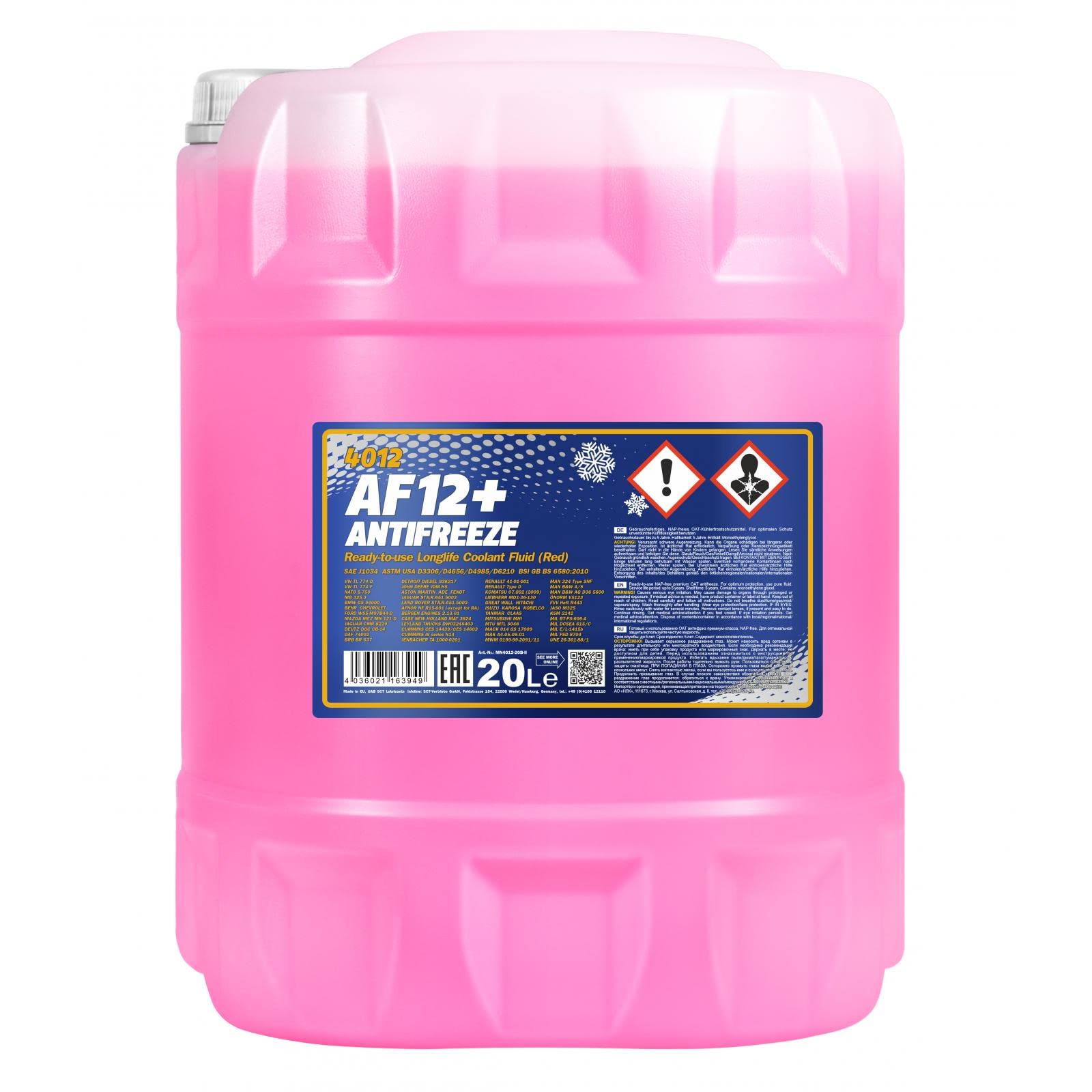 MANNOL Kühlerfrostschutz AF12+ - 1x20 Liter rosa bis -40°C für G12+ Frostschutz von MANNOL