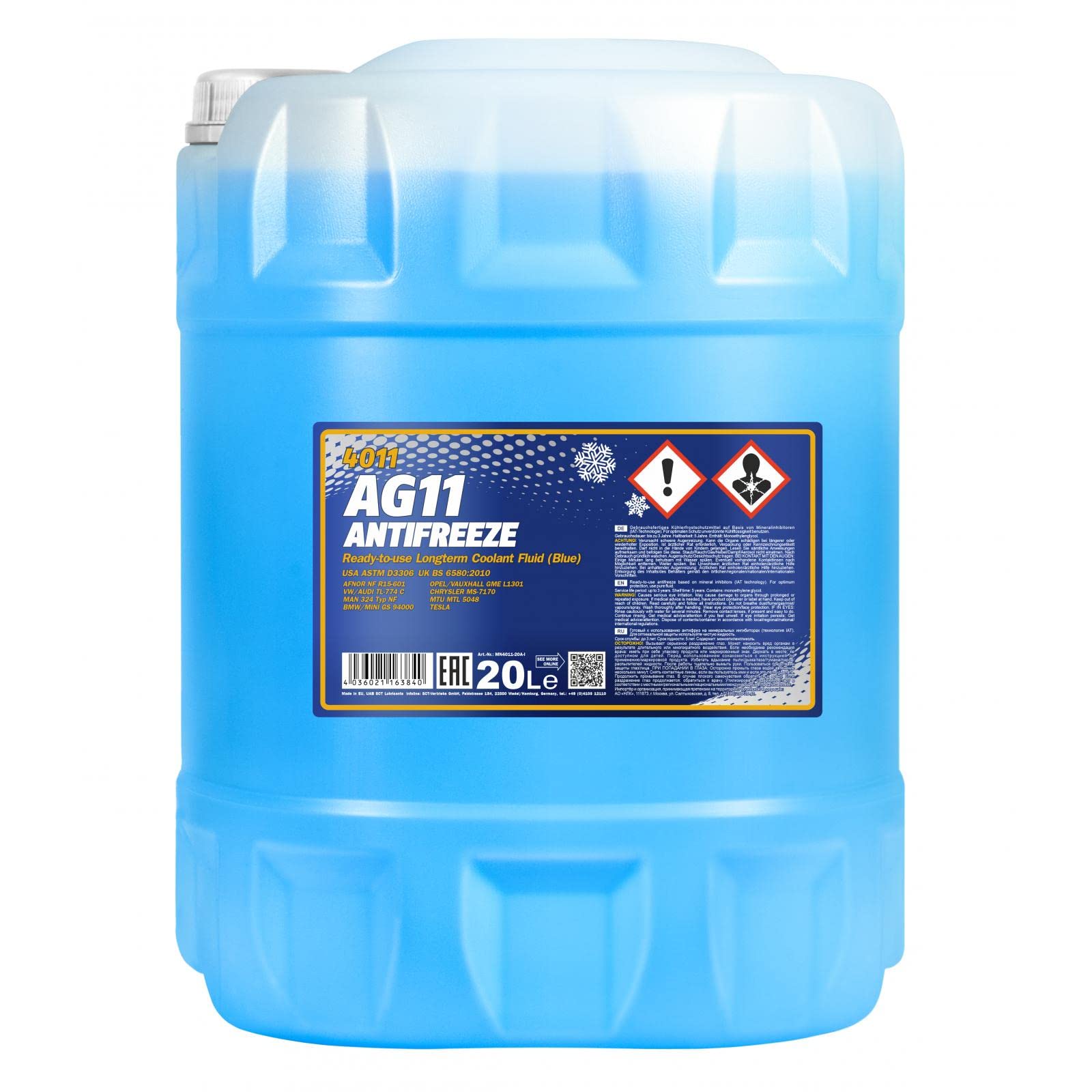 MANNOL Kühlerfrostschutz AG11-1x20 Liter bis -40°C für G11 blau Frostschutz von MANNOL