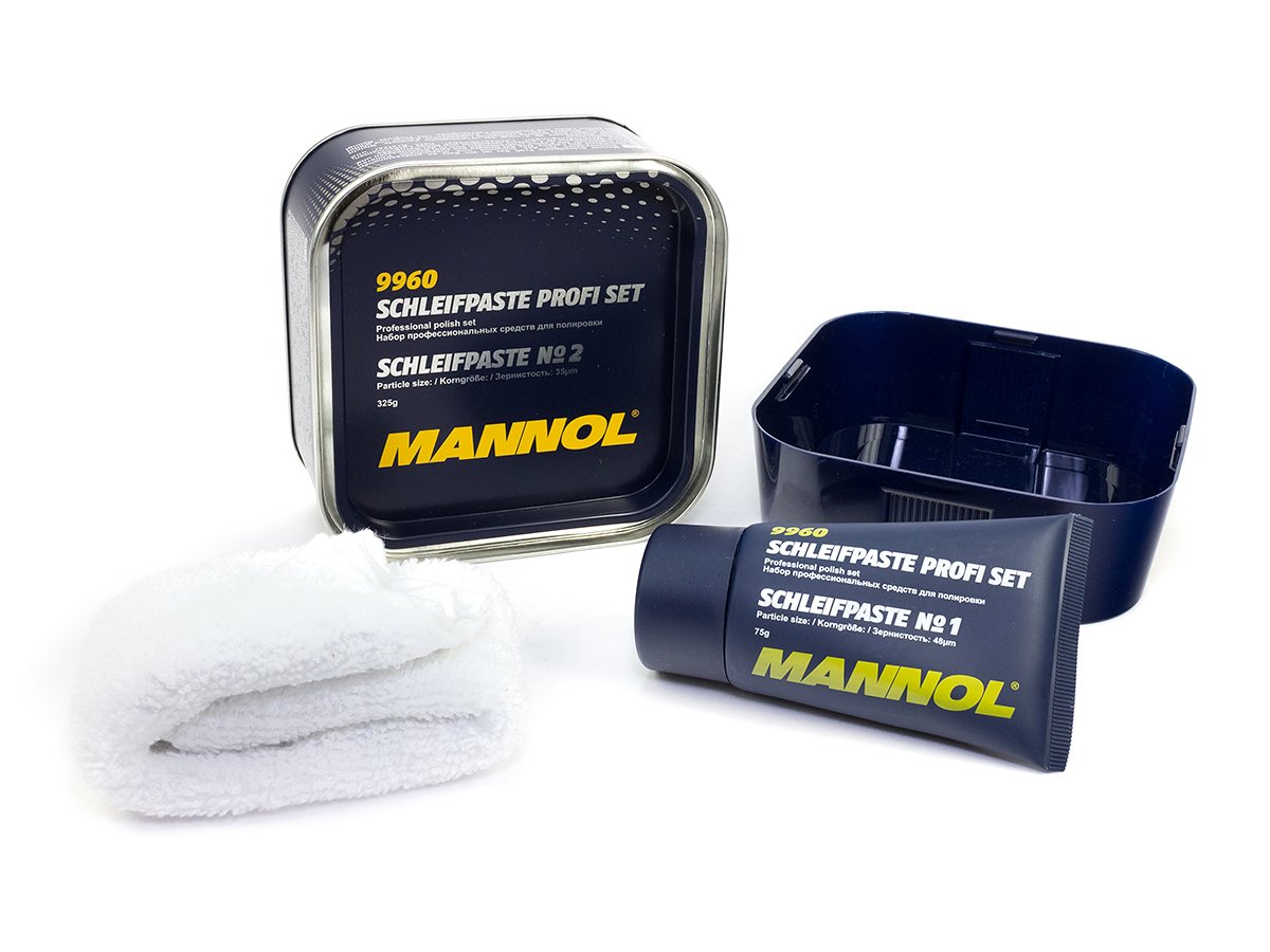 MANNOL 9960 SCHLEIFPASTE PROFI SET LACKSET LACKAUSBESSERUNG POLIERPASTE KFZ 75+325G von MANNOL