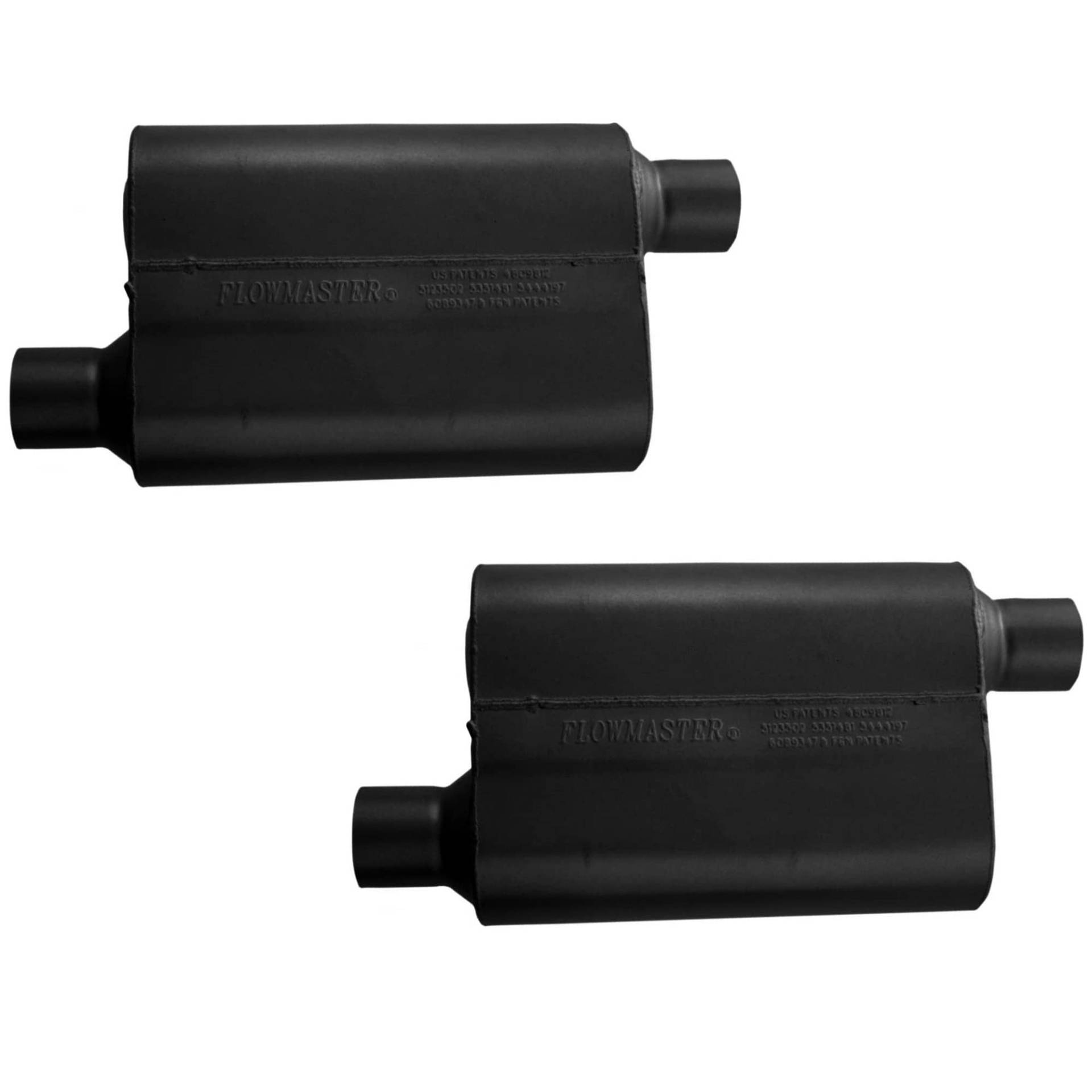 Flowmaster Universal Montageschalldämpfer 40 Series (2 Stück), Stahllegierung 2.50 Offset In / 2.50 Offset Out - aggressiver Sound - Schwarz von MAPerformance