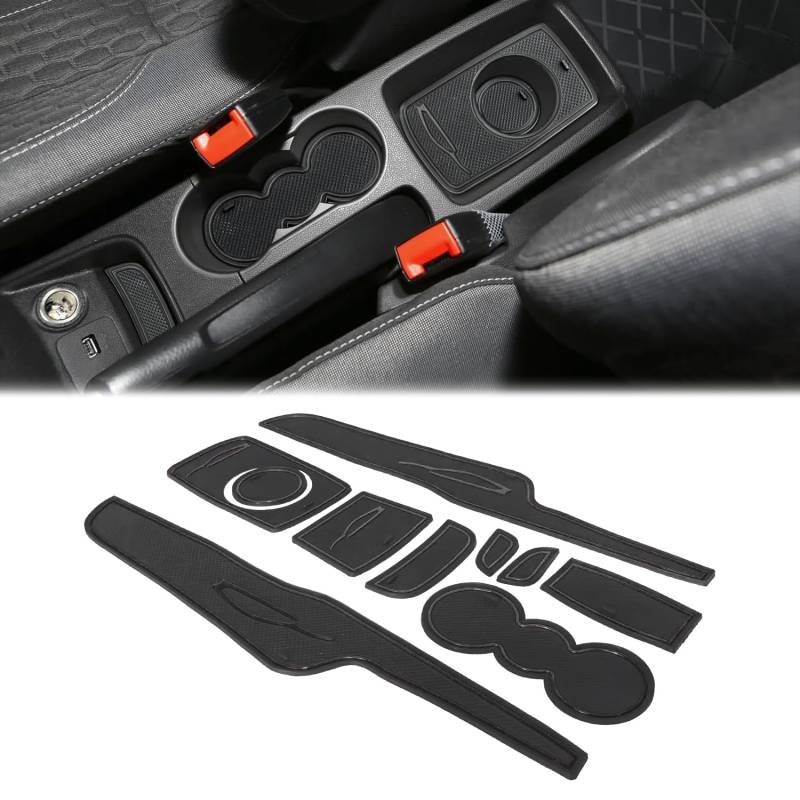 MARCHFA Anti-Staub Antirutschmatte für Fiesta 2009 2010 2011 2012 2013 2014 Auto Zubehör Mittelkonsole Untersetzer Türseitenfalz-Gummimatten10Pcs (Schwarz) von MARCHFA