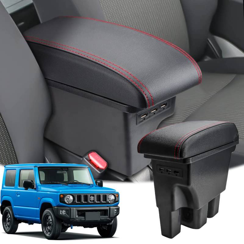 MARCHFA Armlehne Aufbewahrungsbox Custom Kompatibel für Jimny 2018-2021 2022 2023 2024 JB64 JB74 Armlehnenbox mit USB-Ladeanschluss von MARCHFA