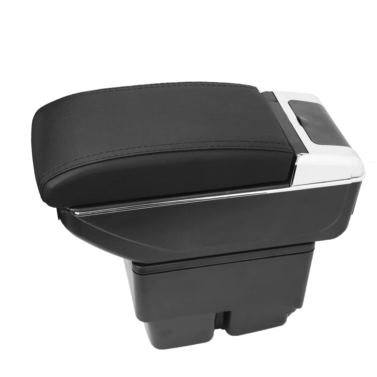 MARCHFA Armlehnen-Aufbewahrungsbox, passgenau für Fiesta 2009–2017 Armlehnenbox 1 Stück (Schwarz Nähte) (mit USB) von MARCHFA
