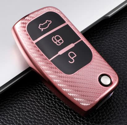 MARCHFA Schlüsselhülle für Fiesta Focus Galaxy Fusion Mondeo C-Max S-Max Bantam Autoschlüssel mit 3 Tasten (1 Stück) Rosa von MARCHFA