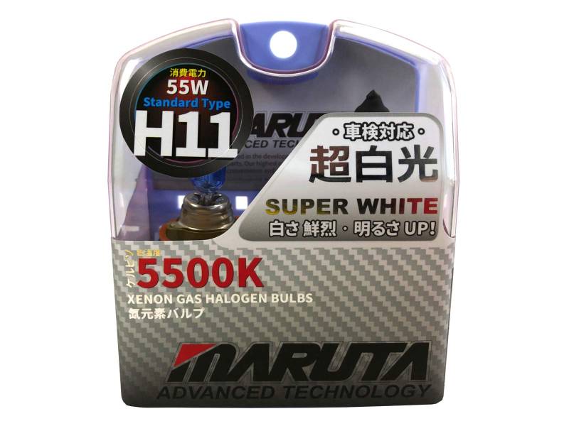 MARUTA SUPER WHITE H11 12V 55W Halogenlampe für Scheinwerfer, Nebellicht & Tagfahrlicht, 5500K Xenon-Effekt, langlebige Xenon-Gas Birne mit hochwertigem Quarzglas & Straßenzulassung (ECE Prüfzeichen) von MARUTA