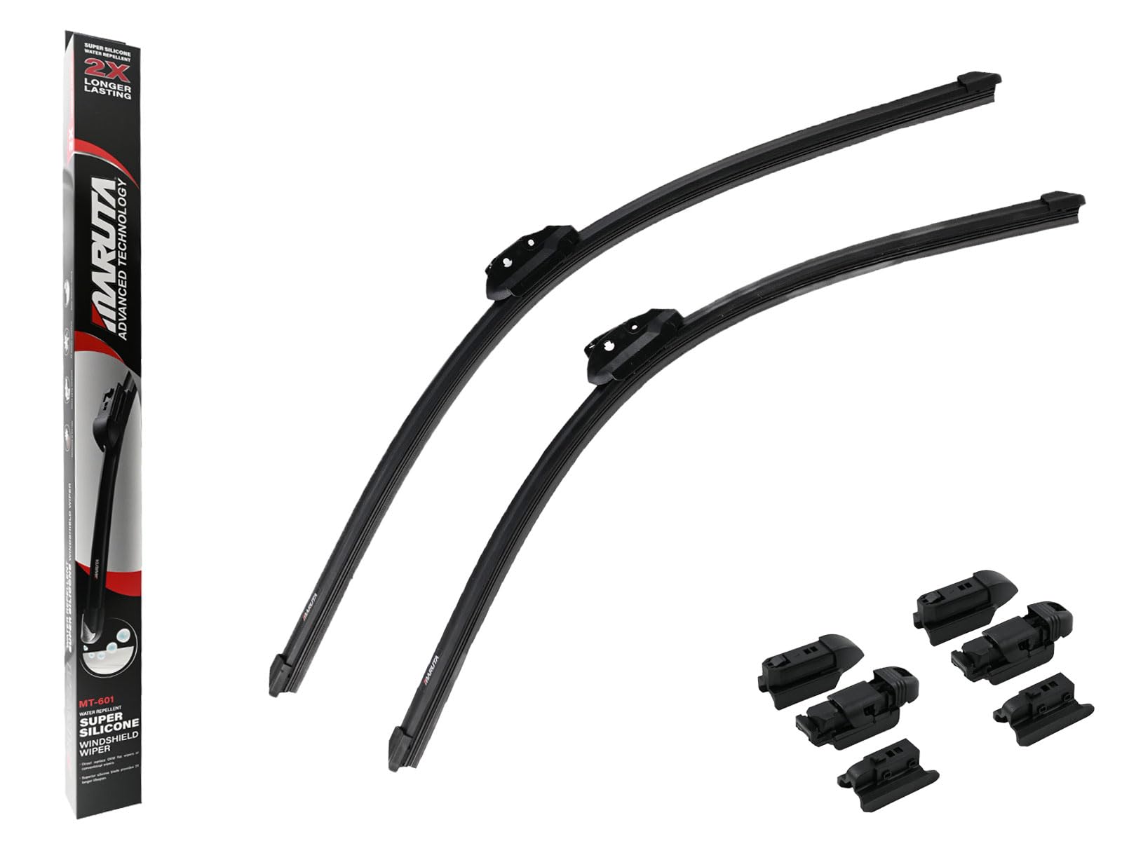 MARUTA Scheibenwischer SET 650 mm / 550 mm für Frontscheibe, Aero-dynamik optimierte Wischerblätter aus wasserabweisendem Silikon mit Multi Plattform Adapter - Perleffekt für streifenfreie Sicht von MARUTA