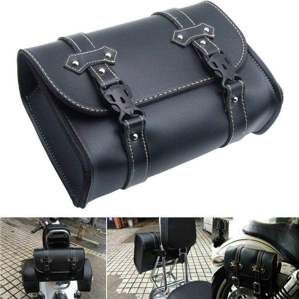 MASO Motorrad-Satteltasche, Universal-Gepäck aus PU-Leder, Aufbewahrungstasche mit 2 Befestigungsgurten, Schwarz von MASO