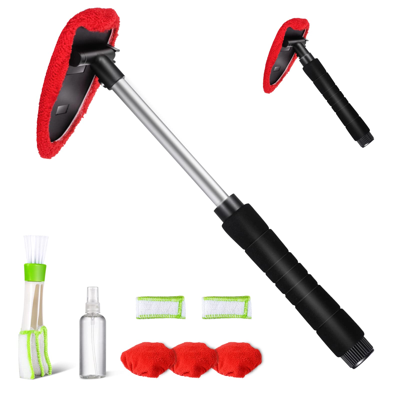 MASTERTOP Auto Scheibenreiniger Set, Windschutzscheiben Reiniger mit Teleskop Griff, Auto Fensterreiniger Autoscheiben Innenreiniger mit 5 Mikrofaserpads und Sprühflaschen für Fenster, Glas,Rot MASTERTOP Auto Scheibenreiniger Set, Windschutzscheiben Reiniger mit Teleskop Griff, Auto Fensterreiniger Autoscheiben Innenreiniger mit 5 Mikrofaserpads und Sprühflaschen für Fenster, Glas,Rot von MASTERTOP