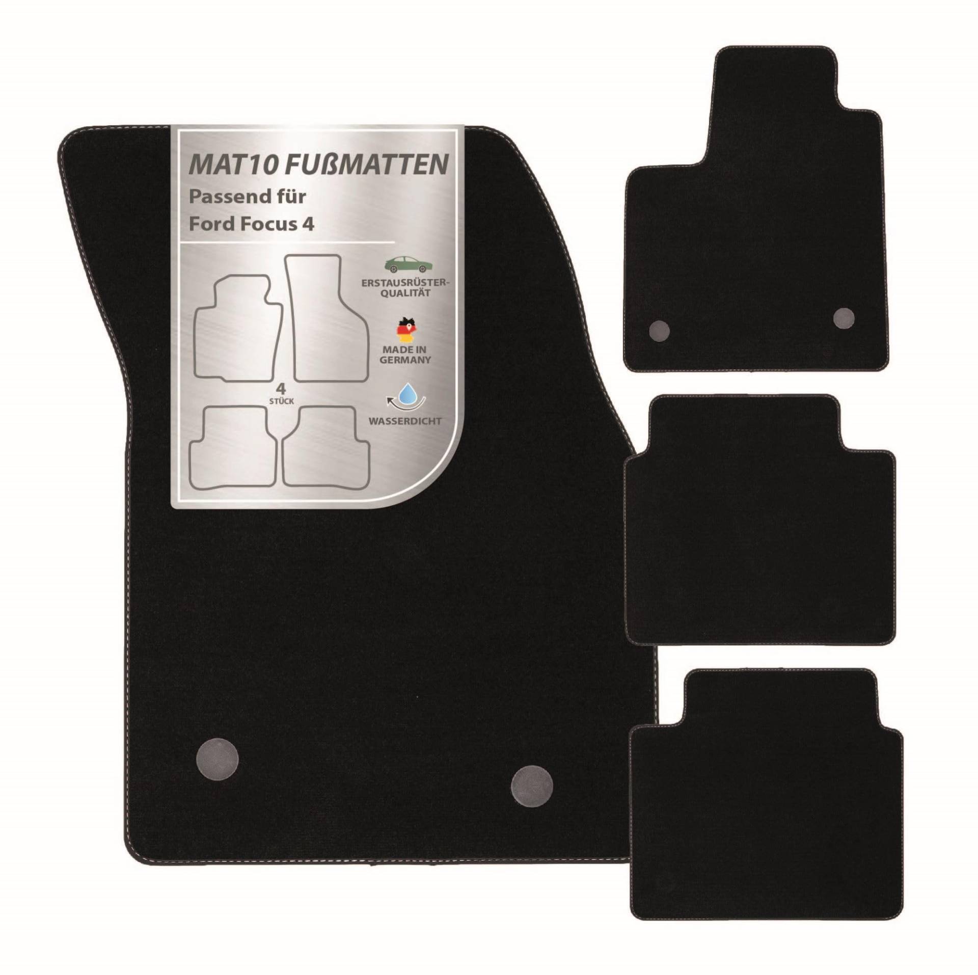 MAT10 – Auto-Fußmatten passend für Ford Focus 4 (ab BJ 09/2018) aus Velours | 4-teiliges Automatten Set | langlebige Erstausrüsterqualität, Made in Germany, Schwarz von MAT10