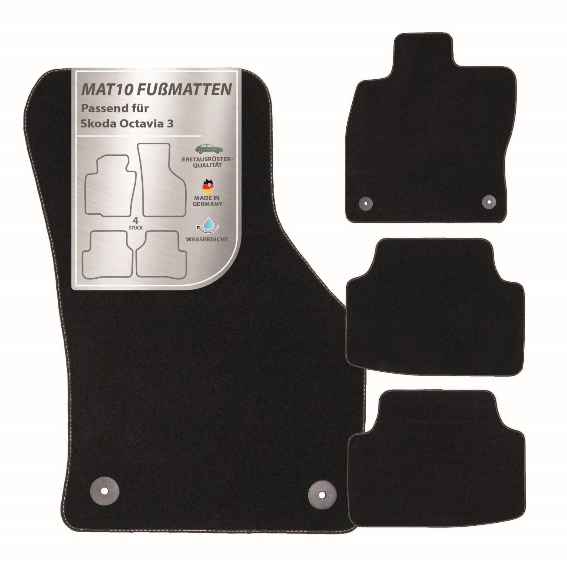 MAT10 – Auto-Fußmatten passend für Skoda Octavia 3 (BJ 02/2013 - 02/2020, Typ 5E) aus Velours | 4-teiliges Automatten Set | langlebige Erstausrüsterqualität, Made in Germany von MAT10