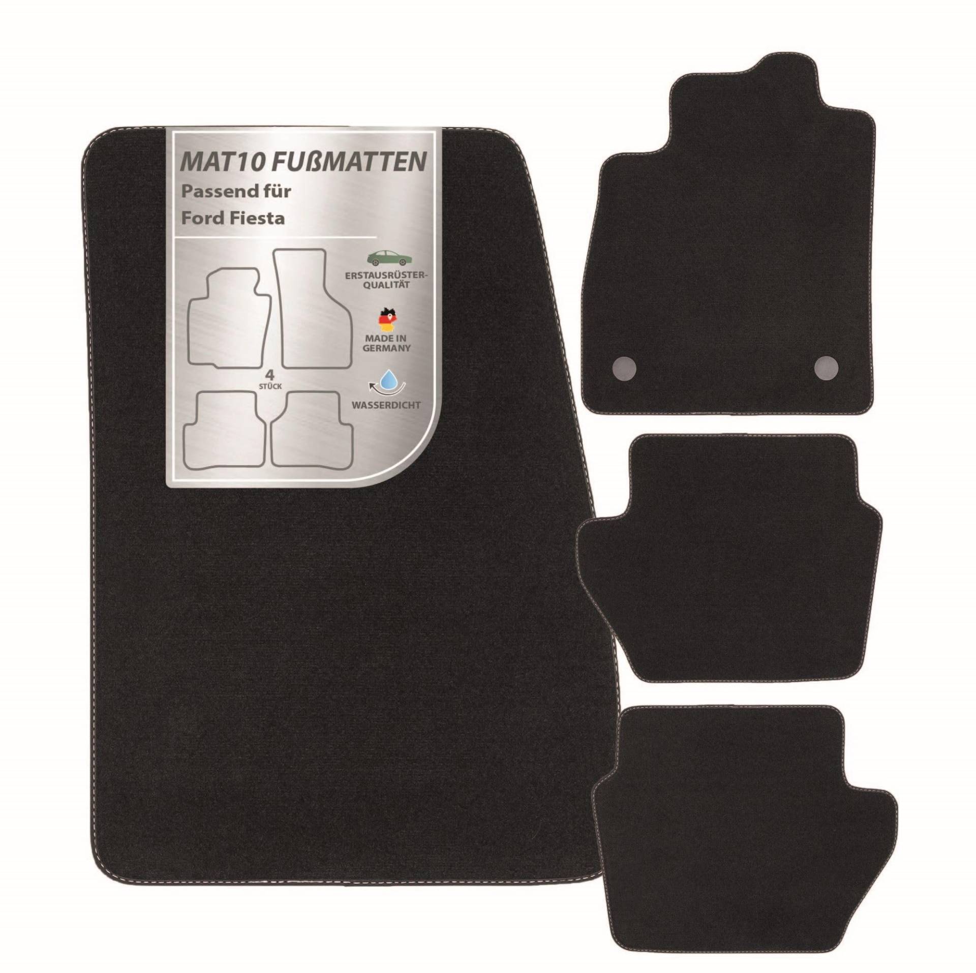 MAT10 – Auto-Fußmatten passend für Ford Fiesta (BJ 07/2017-06/2023, 5-Türer) aus Velours| 4-teiliges Automatten Set | langlebige Erstausrüsterqualität, Made in Germany, Schwarz von MAT10