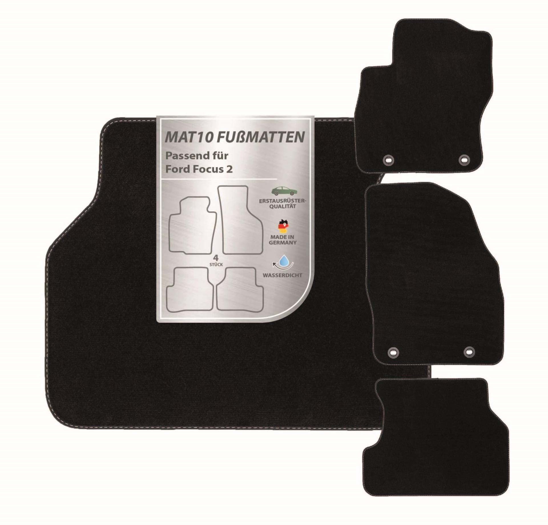MAT10 – Auto-Fußmatten passend für Ford Focus 2 (BJ 11/2004-02/2011) aus Velours | 4-teiliges Automatten Set | langlebige Erstausrüsterqualität, Made in Germany MAT10 – Auto-Fußmatten passend für Ford Focus 2 (BJ 11/2004-02/2011) aus Velours | 4-teiliges Automatten Set | langlebige Erstausrüsterqualität, Made in Germany von MAT10