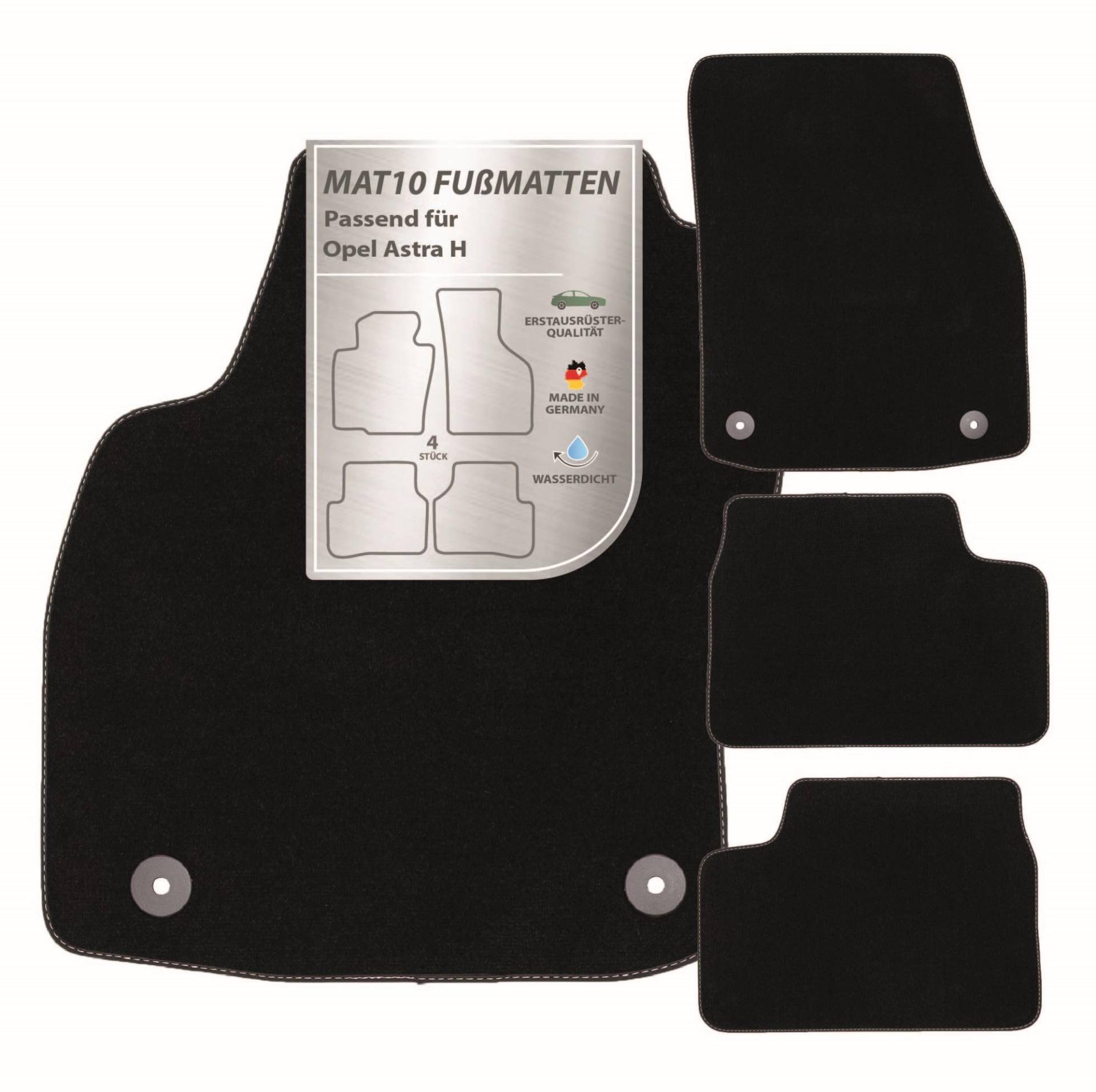 MAT10 – Auto-Fußmatten passend für Opel Astra H (BJ 03/2004-10/2010) aus Velours | 4-teiliges Automatten Set | langlebige Erstausrüsterqualität, Made in Germany, Schwarz MAT10 – Auto-Fußmatten passend für Opel Astra H (BJ 03/2004-10/2010) aus Velours | 4-teiliges Automatten Set | langlebige Erstausrüsterqualität, Made in Germany, Schwarz von MAT10