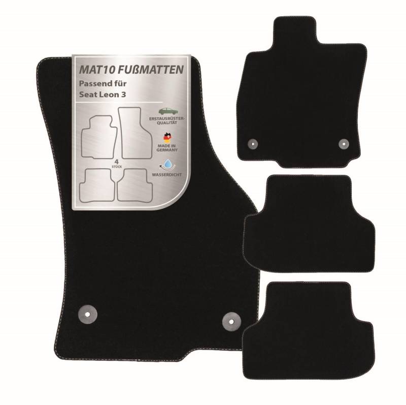 MAT10 – Auto-Fußmatten passend für Seat Leon 3 (BJ 11/2012 - 03/2020, Typ 5F) aus Velours | 4-teiliges Automatten Set | langlebige Erstausrüsterqualität, Made in Germany von MAT10