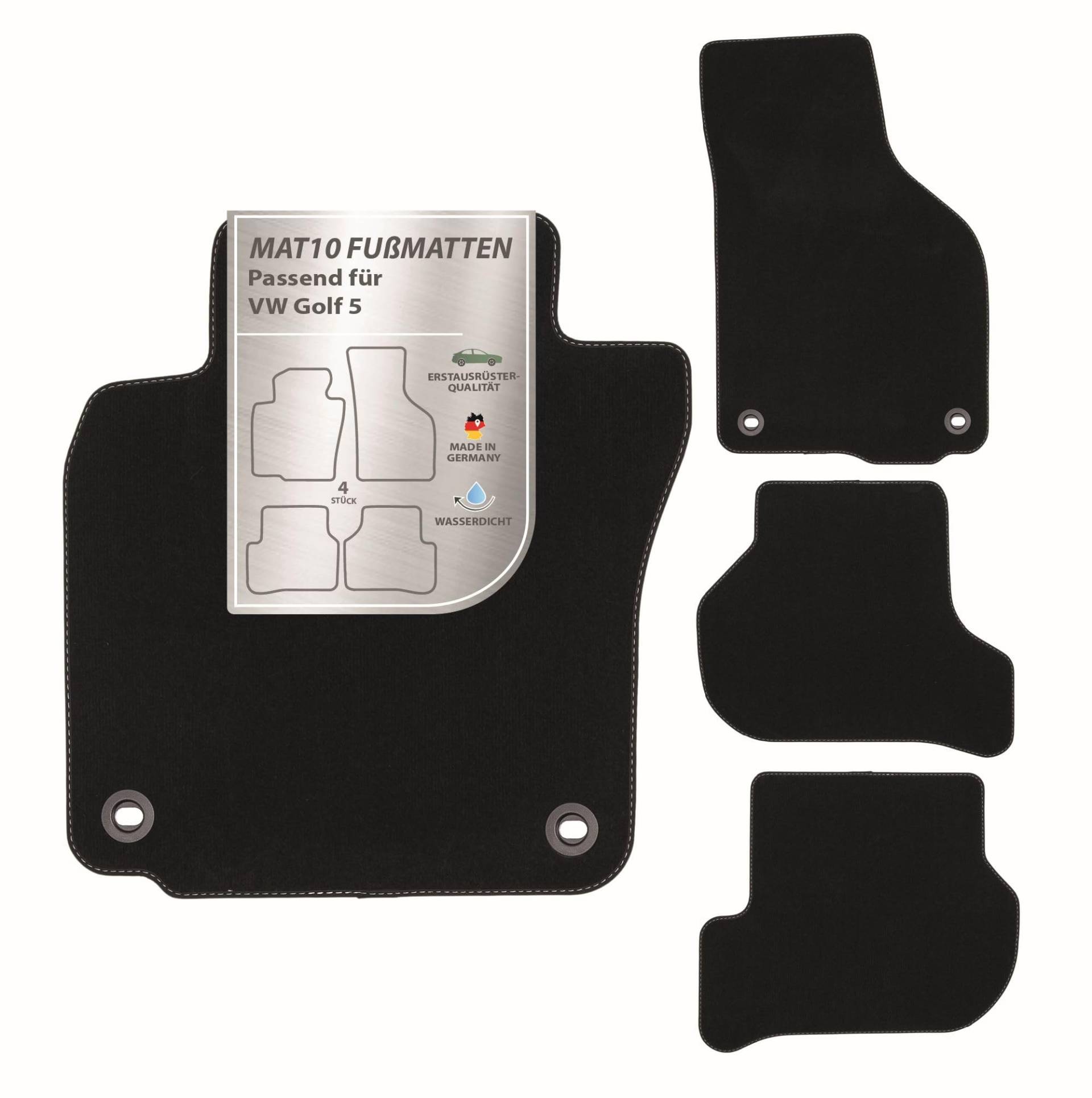 MAT10 – Auto-Fußmatten passend für VW Golf 5 (BJ 10/2003 - 12/2006, Typ 1K) aus Velours | 4-teiliges Automatten Set | langlebige Erstausrüsterqualität, Made in Germany, schwarz MAT10 – Auto-Fußmatten passend für VW Golf 5 (BJ 10/2003 - 12/2006, Typ 1K) aus Velours | 4-teiliges Automatten Set | langlebige Erstausrüsterqualität, Made in Germany, schwarz von MAT10