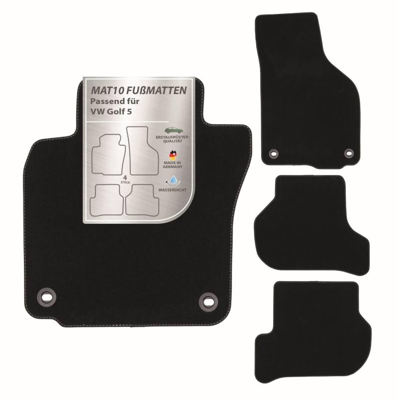 MAT10 – Auto-Fußmatten passend für VW Golf 5 (BJ 10/2003 - 12/2006, Typ 1K) aus Velours | 4-teiliges Automatten Set | langlebige Erstausrüsterqualität, Made in Germany, schwarz von MAT10