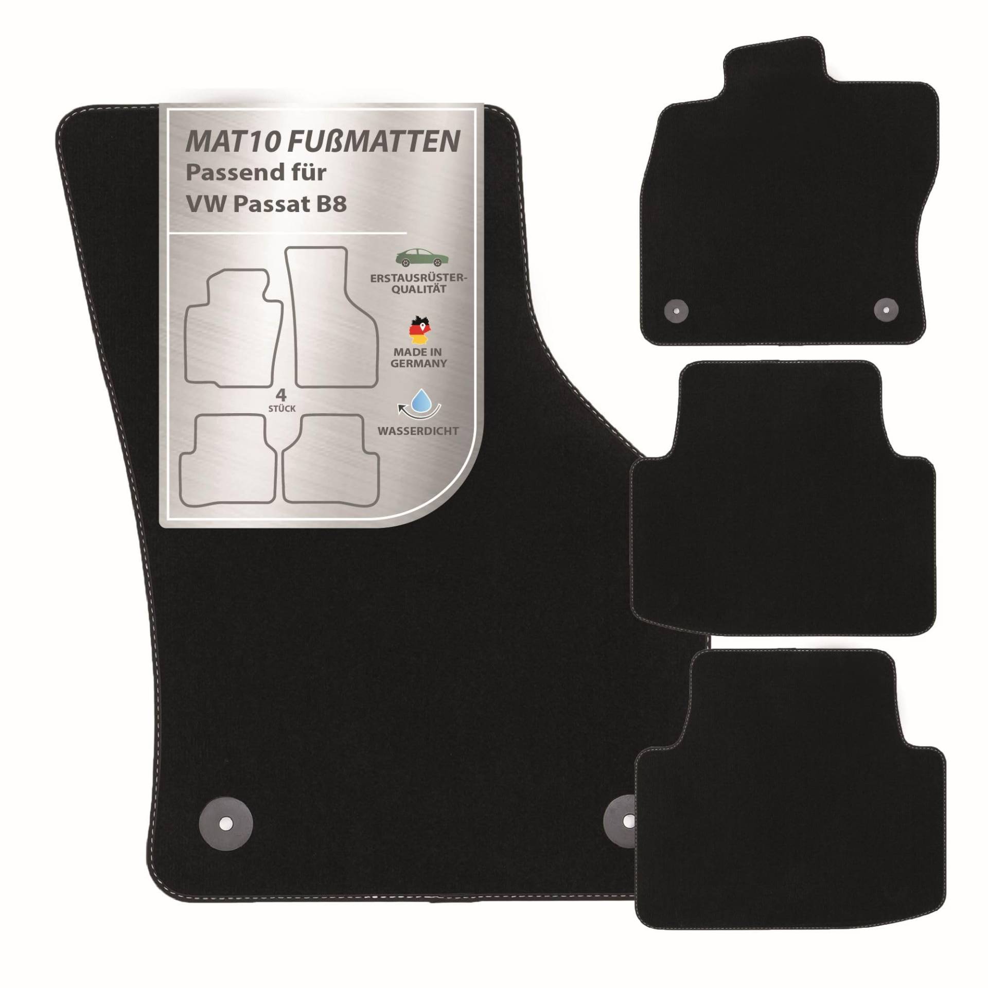 MAT10 – Auto-Fußmatten passend für VW Passat B8 (ab BJ 11/2014, Typ 3G) aus Velours | 4-teiliges Automatten Set | langlebige Erstausrüsterqualität, Made in Germany, Schwarz MAT10 – Auto-Fußmatten passend für VW Passat B8 (ab BJ 11/2014, Typ 3G) aus Velours | 4-teiliges Automatten Set | langlebige Erstausrüsterqualität, Made in Germany, Schwarz von MAT10