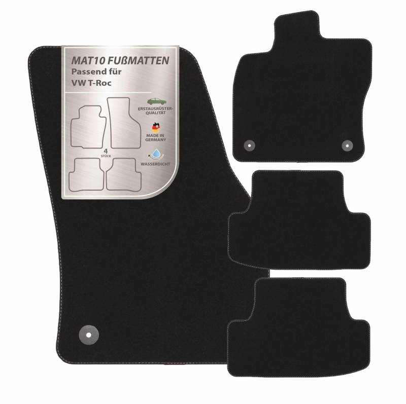 MAT10 – Auto-Fußmatten passend für VW T-Roc (BJ ab 11/2017, VW276, Typ A1) aus Velours | 4-teiliges Automatten Set | langlebige Erstausrüsterqualität, Made in Germany, Schwarz von MAT10