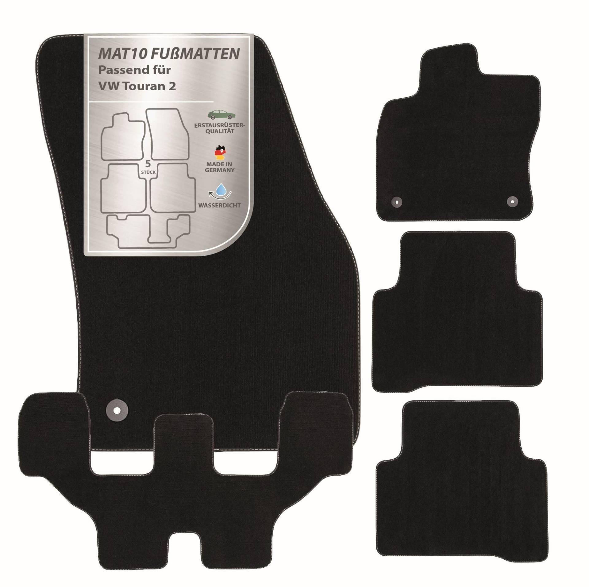 MAT10 – Auto-Fußmatten passend für VW Touran 2 (ab BJ 09/2015, 7-Sitzer, Typ 5T) aus Velours| 5-teiliges Automatten Set | langlebige Erstausrüsterqualität, Made in Germany von MAT10