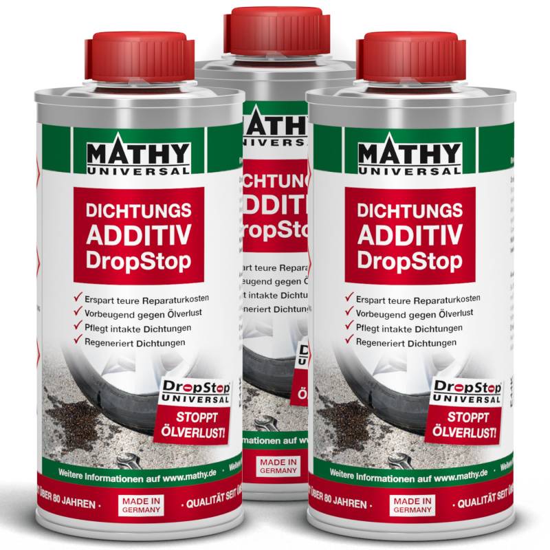 MATHY-DropStop Dichtungs-Additiv (3 x 250 ml) - Öl-Additiv stoppt Ölverlust im Motor, Getriebe, Hinterachsen & Servolenkungen - regeneriert Dichtungen von MATHY