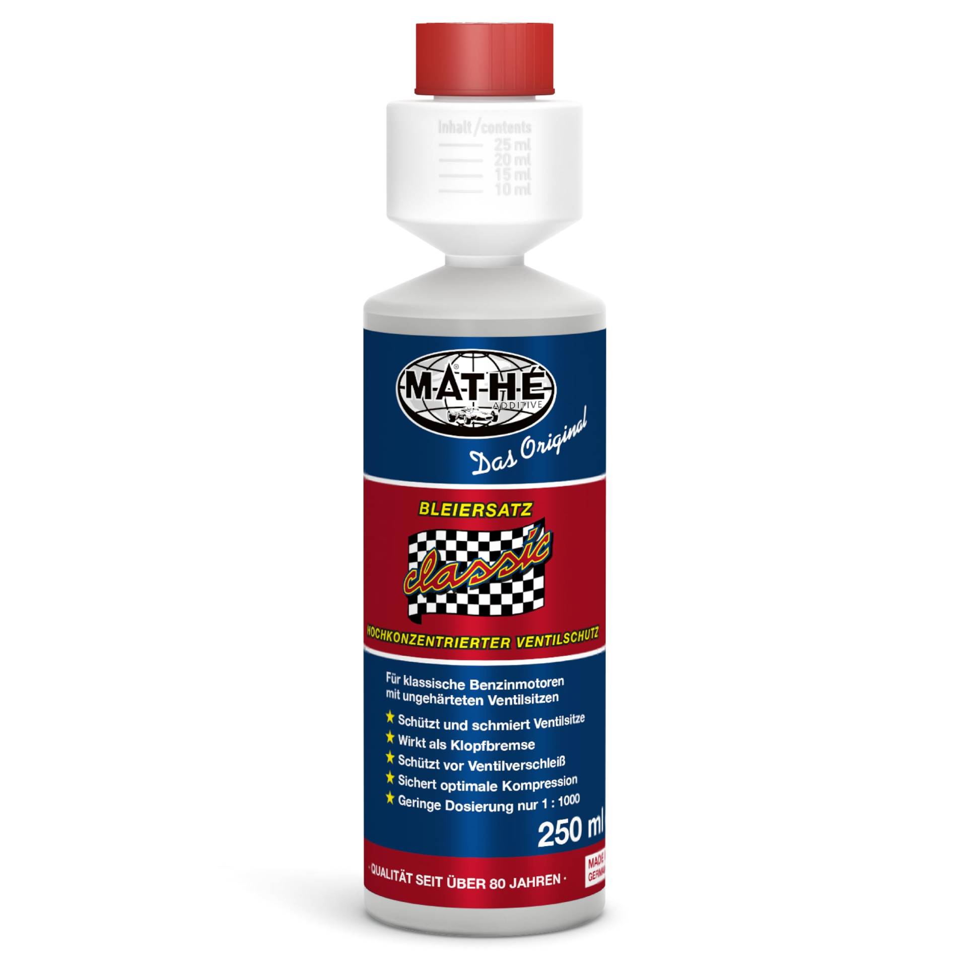 MATHÉ Classic Bleiersatz (250 ml) - Kraftstoff-Additiv für Oldtimer - Benzinadditiv - Schutz vor Ventilverschleiß - Blei-Ersatz - Benzin-Zusatz für Ottomotoren, Old- und Youngtimer - Schmierstoff von MATHY