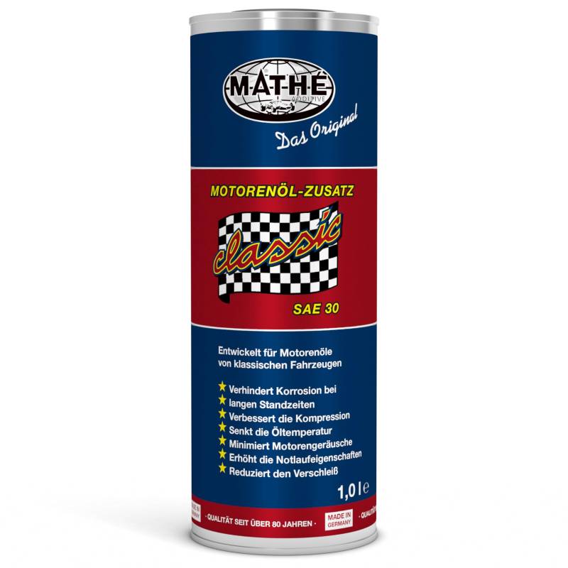 MATHÉ Classic Motorenöl-Zusatz (1 Liter) - Öl-Additiv für mineralische Motorenöle in Oldtimern - Schutz vor Verschleiß und Korrosion - Verbessert Startverhalten, Motorlauf & reduziert Laufgeräusche von MATHY