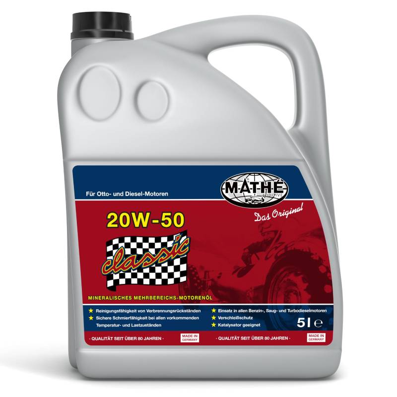 MATHÉ Classic SAE 20W-50 Motoröl, 5.0 l - Mineralisches Motoröl - Oldtimer Motoröl von MATHY