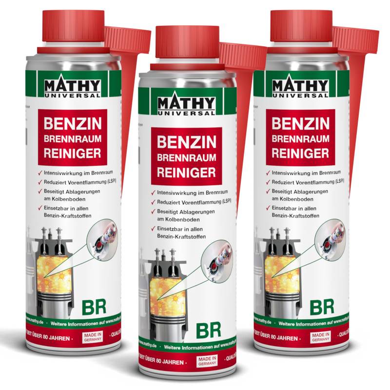 MATHY-BR Brennraum-Reiniger Benzin (3 x 250 ml) - Benzin Additiv - Kolbenring Reiniger - geeignet für Downsizing-Motoren - Kraftstoffadditiv von MATHY