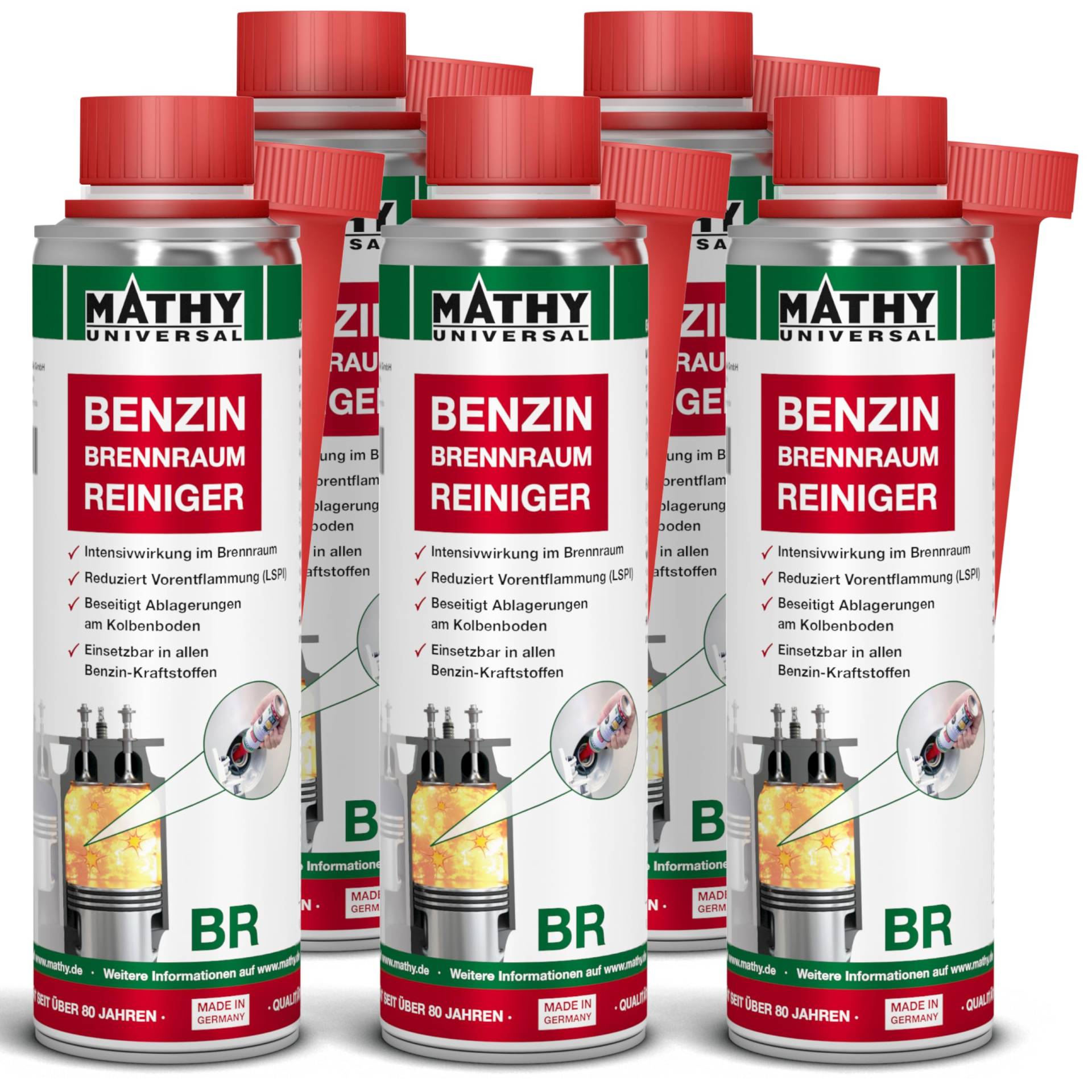 MATHY-BR Brennraumreiniger Benzin, 5 x 250 ml Dose - Benzin Additiv - Kolbenring Reiniger - geeignet für Downsizing-Motoren - Kraftstoffadditiv Benzin Motoren von MATHY