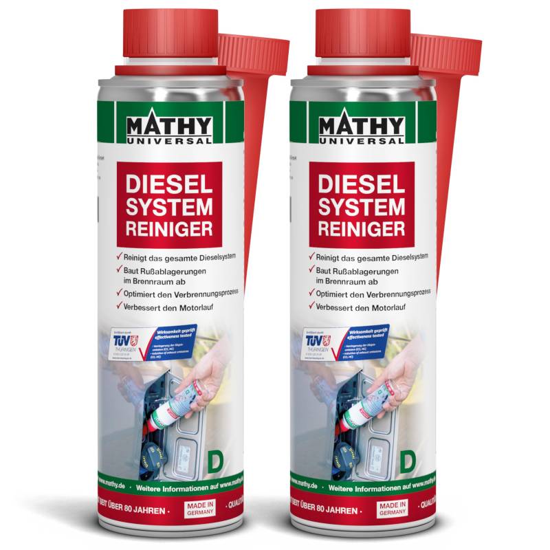 MATHY-D Diesel Systemreiniger (2 x 250 ml) – hochwirksames Diesel Additiv - Brennraum Reiniger - Zertifizierter Diesel Reiniger von MATHY