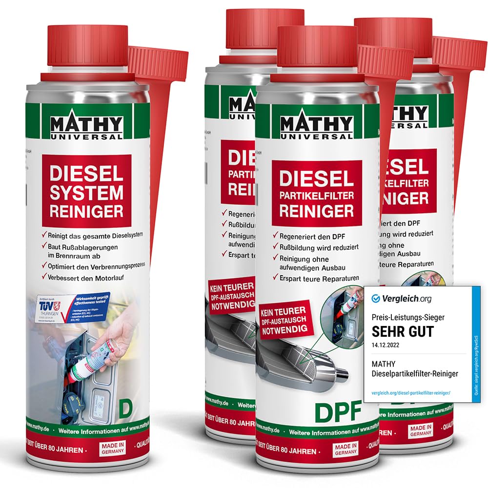 MATHY DPF-Kur - DPF Reiniger Diesel - Set Diesel Systemreiniger für Intensive DPF Partikelfilter Reinigung - Diesel Additiv, 4 Dosen MATHY DPF-Kur - DPF Reiniger Diesel - Set Diesel Systemreiniger für Intensive DPF Partikelfilter Reinigung - Diesel Additiv, 4 Dosen von MATHY