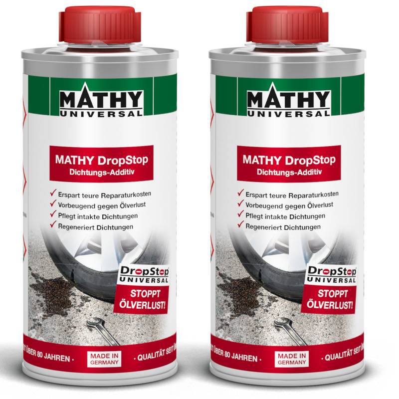 MATHY-DropStop Dichtungs-Additiv - Öl-Additiv stoppt Ölverlust im Motor, Getriebe, Hinterachsen & Servolenkungen - regeneriert Dichtungen, 2 x 250 ml von MATHY