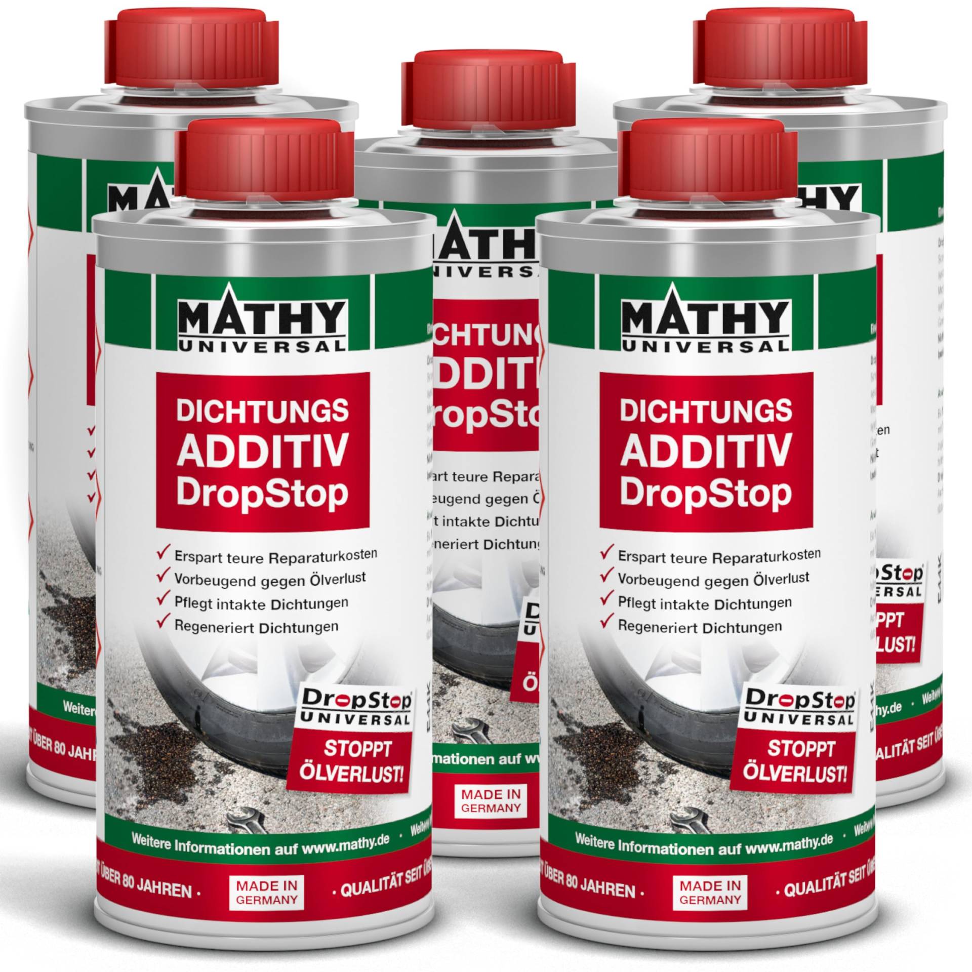 MATHY-DropStop Dichtungs-Additiv (5 x 250 ml) - Öl-Additiv stoppt Ölverlust im Motor, Getriebe, Hinterachsen & Servolenkungen - regeneriert Dichtungen MATHY-DropStop Dichtungs-Additiv (5 x 250 ml) - Öl-Additiv stoppt Ölverlust im Motor, Getriebe, Hinterachsen & Servolenkungen - regeneriert Dichtungen von MATHY
