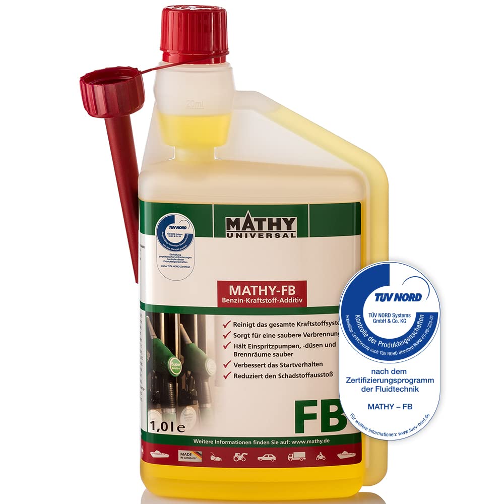 MATHY-FB Benzin-Pflege-Kraftstoffadditiv (1,0 l) – hochwirksamer Benzin Systemreiniger - Kraftstoffstabilisator - Benzin Additiv - stetige Reinigung von MATHY