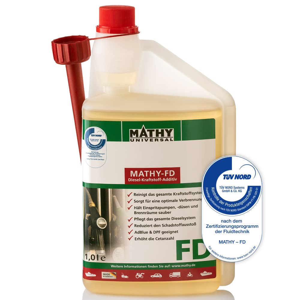 MATHY-FD Diesel-Pflege-Kraftstoffadditiv, 1,0 l - Diesel-Systemreiniger - Kraftstoff-Stabilisator - 1 Liter für 1000 Liter Diesel von MATHY