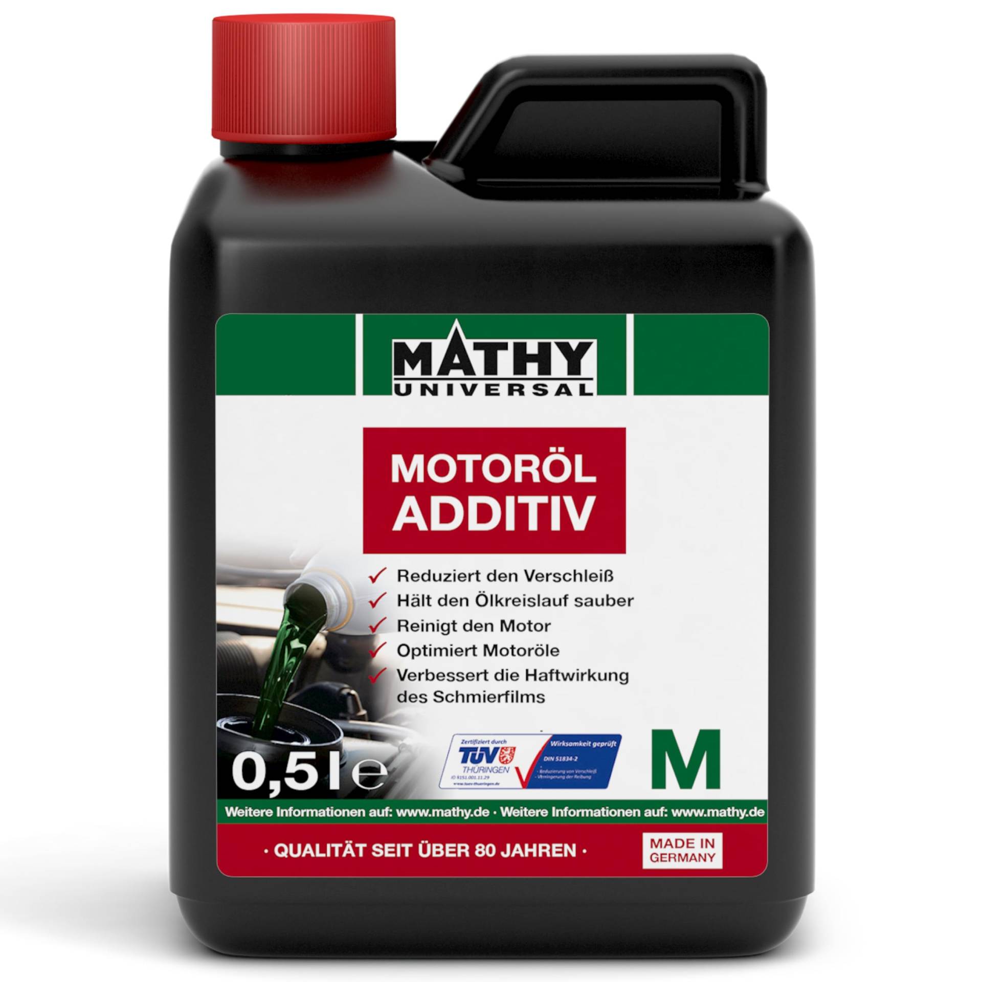 MATHY-M Motoröl-Additiv (500 ml) - Verschleißschutz & Reinigung für Motoren aller Art – Motor Öl-Zusatz für Diesel/Benzin/Gas Motoren von MATHY