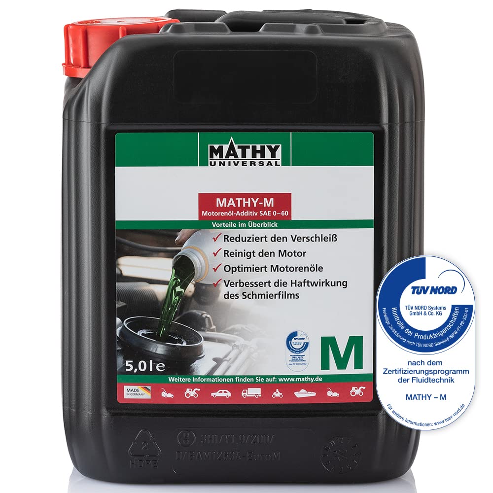 MATHY-M Motoröl Additiv - Verschleißschutz + Reinigung für alle Diesel- und Benzinmotoren - Motorreiniger - Öl-Zusatz Auto Motor, 5 l von MATHY