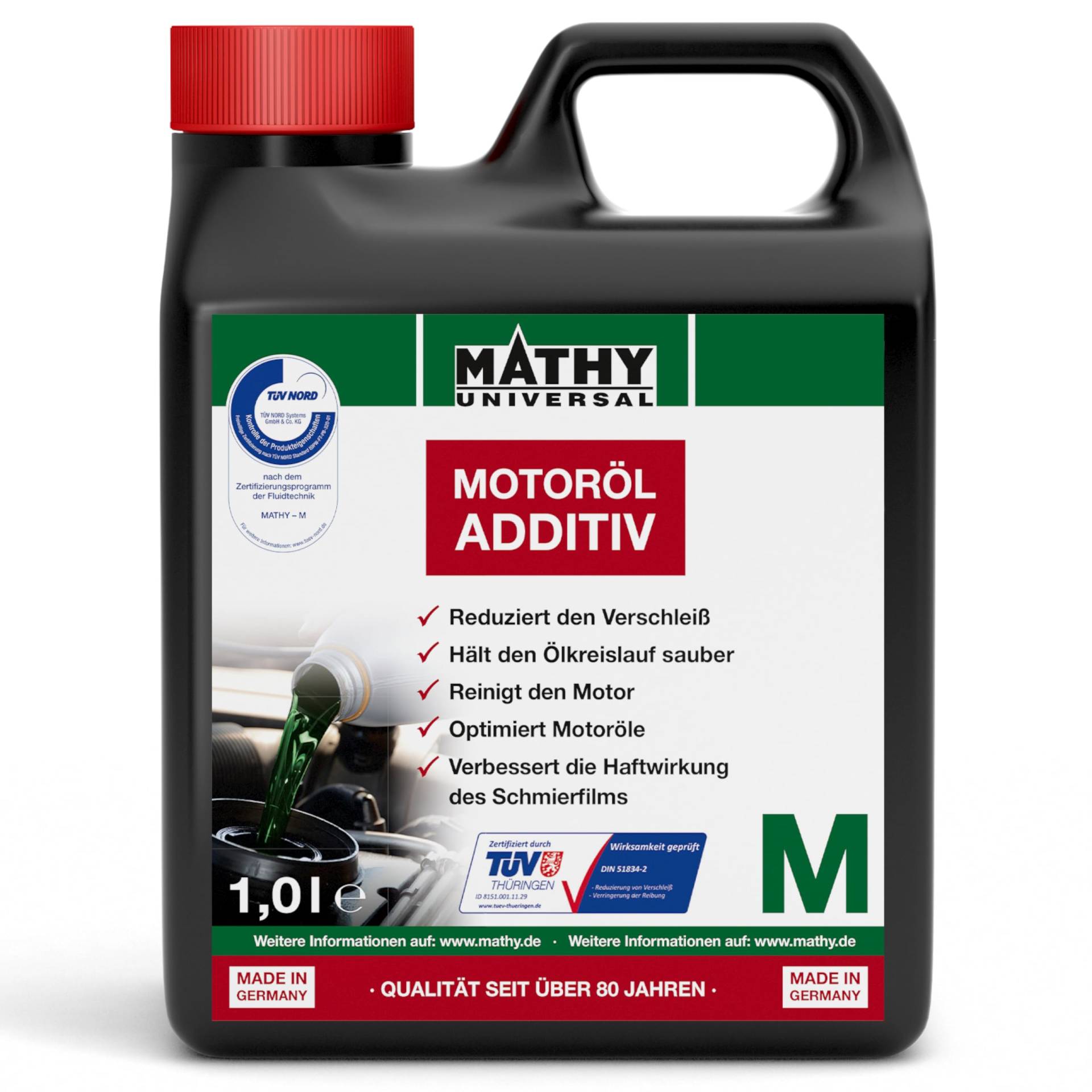 MATHY-M Motoröl-Additiv (1.0 l) - Verschleißschutz & Reinigung für Motoren aller Art – Motor Öl-Zusatz für Diesel/Benzin/Gas Motoren von MATHY