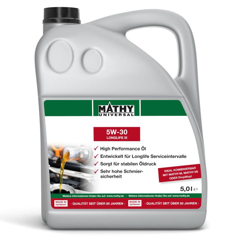 MATHY Motoröl 5W-30 Longlife III (5,0 l) - HC-Synthese-Motor-Öl - Hochleistungs-Motorenöl für Benzin- und Dieselmotoren - Leichtlauf-Öl von MATHY
