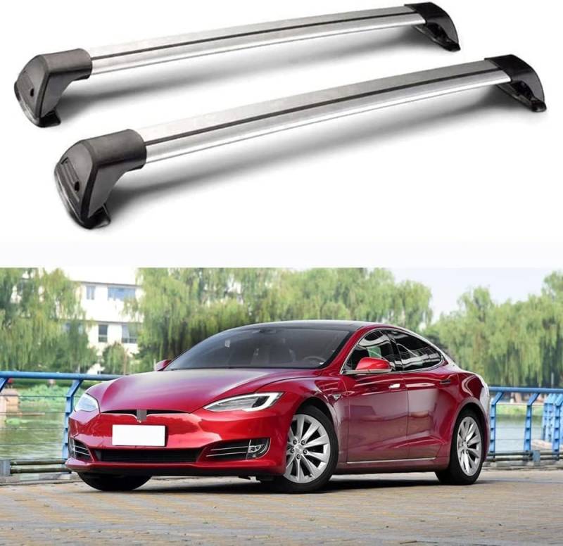 Auto Dachträger für Tesla Model S Sedan with Pano Roof 2016-2020, Dachträger Querträger Camping Transport DachbüGel Gepäckträger Zubehör,Silver von MAVNES