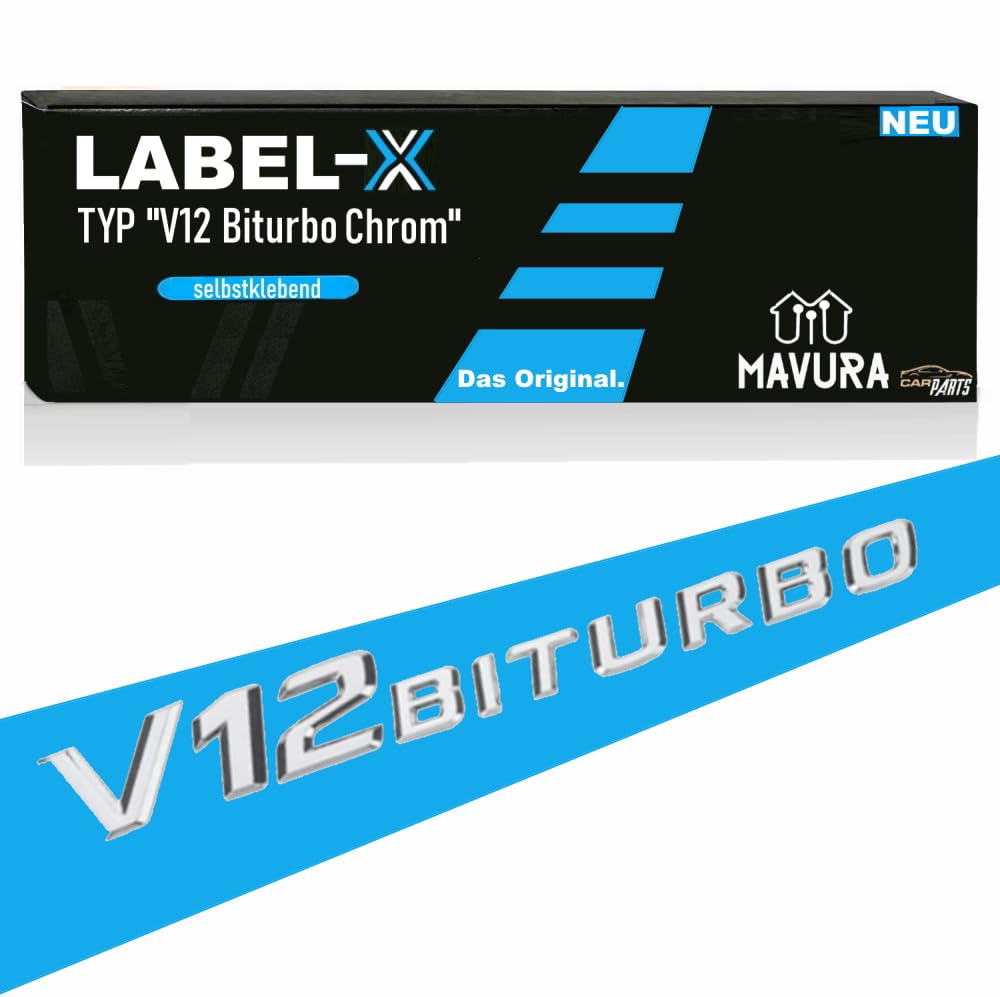 MAVURA Label-X V12 Biturbo AMG Chrom Schriftzug Emblem Aufkleber Logo für Mercedes von MAVURA