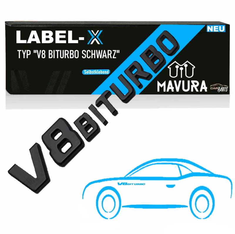 Label-X V8 Biturbo Schriftzug 3D Emblem Schwarz Logo von MAVURA