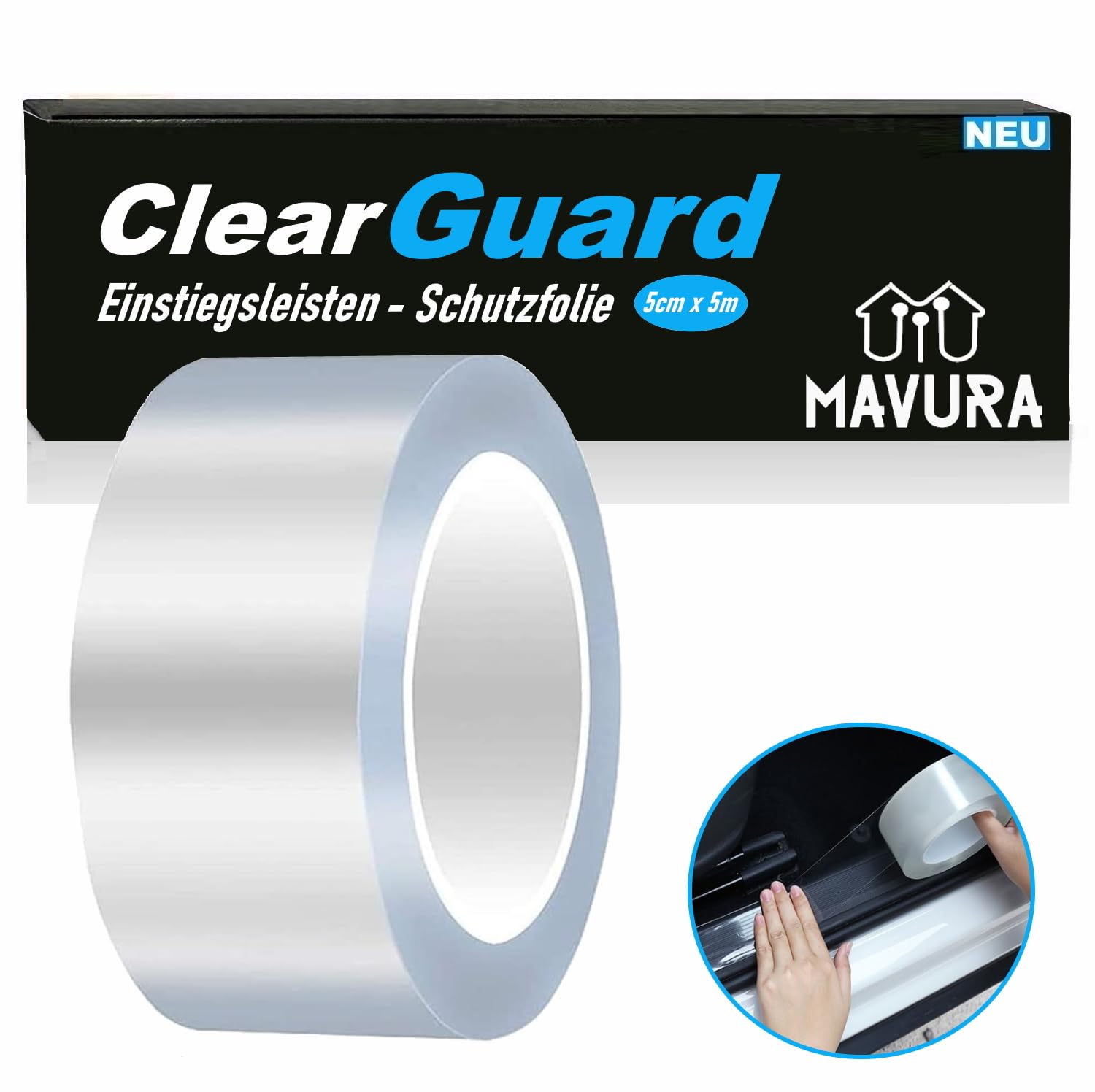 MAVURA ClearGuard Einstiegsleisten Schutz Folie Ladekantenschutz, (Transparent), Stoßstangenschutz Kantenschutz Schutzfolie selbstklebend 5mx5cm von MAVURA