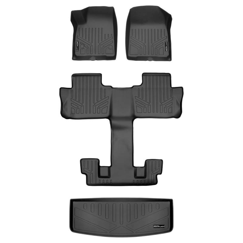 MAX LINER A0230-R/B0230-R/E0230-R Fußmatten 3-reihig und Kofferraumwanne hinter 3. Reihe Set schwarz für Cadillac XT6 mit 2. Reihe Schalensitzen von MAX LINER