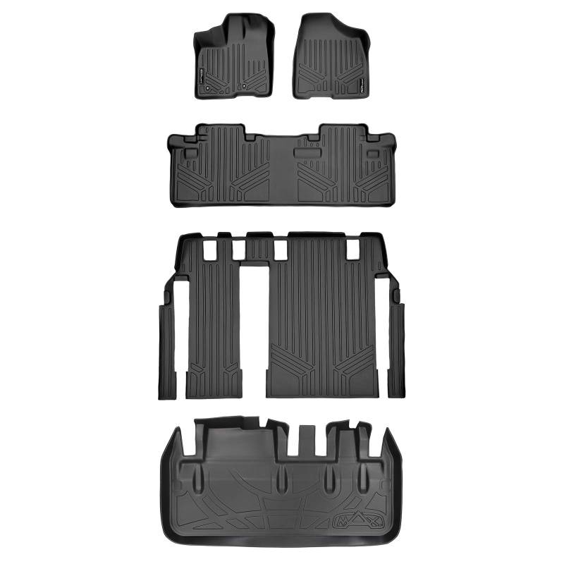 MAXLINER Maßgefertigte Fußmatten 3-reihig und Kofferraumwanne hinter 3. Reihe Set schwarz für Toyota Sienna 8 Passagiermodell 2011-2012 von MAX LINER